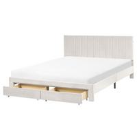 BETT mit Schubladen 160/200 cm Samtstoff Cremeweiß Lonzac - Creme, Textil (160/200cm) - Beliani