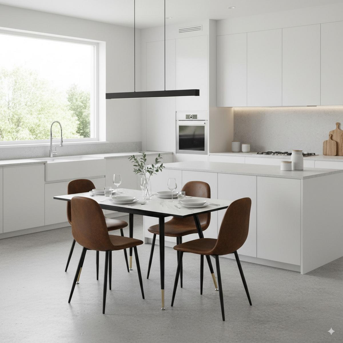 ESSTISCH SET mit ausziehbarem Tisch und 4 bequemen Stühlen - Schwarz/Braun, Holzwerkstoff/Metall (80/75/160cm) - Urban Meuble