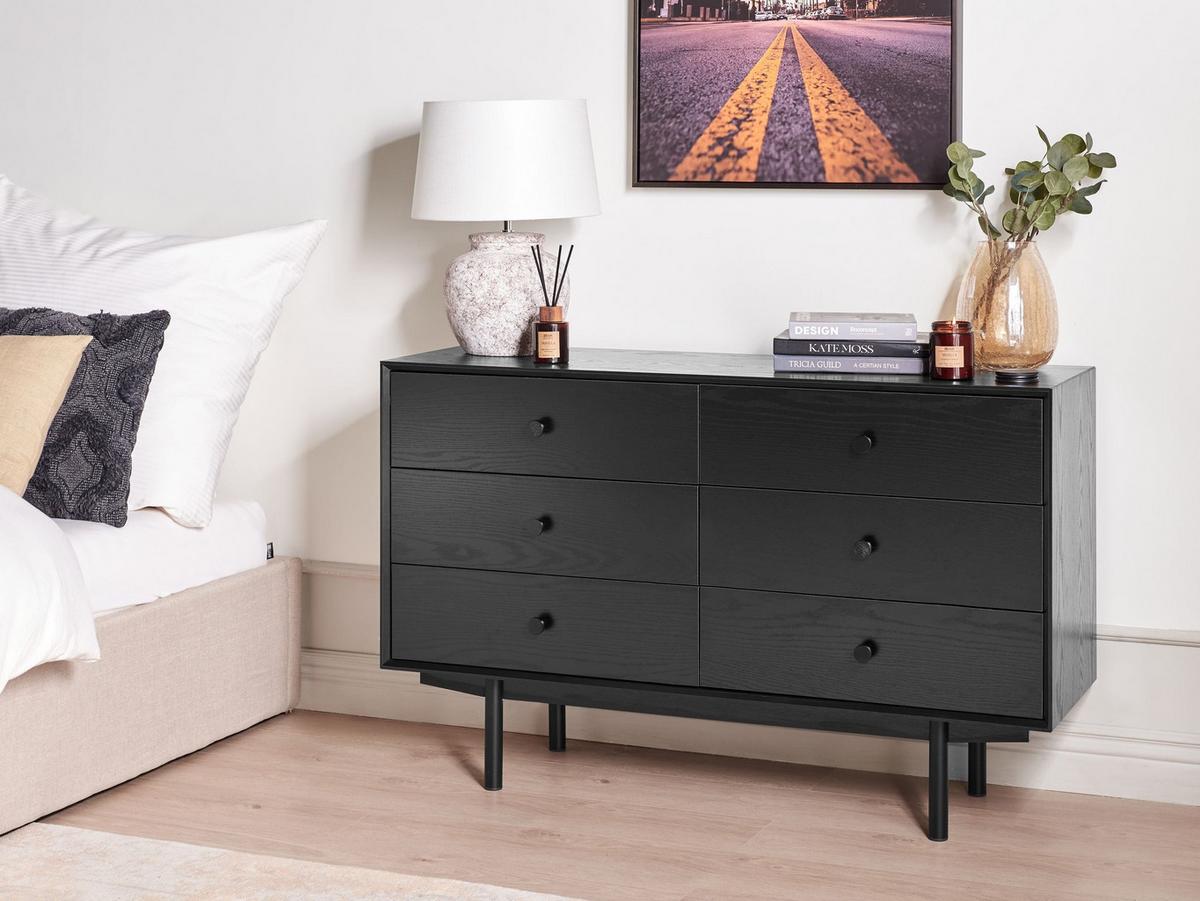 KOMMODE mit 6 Schubladen Schwarz Alcester - Schwarz, Holzwerkstoff (120/75/40cm) - Beliani