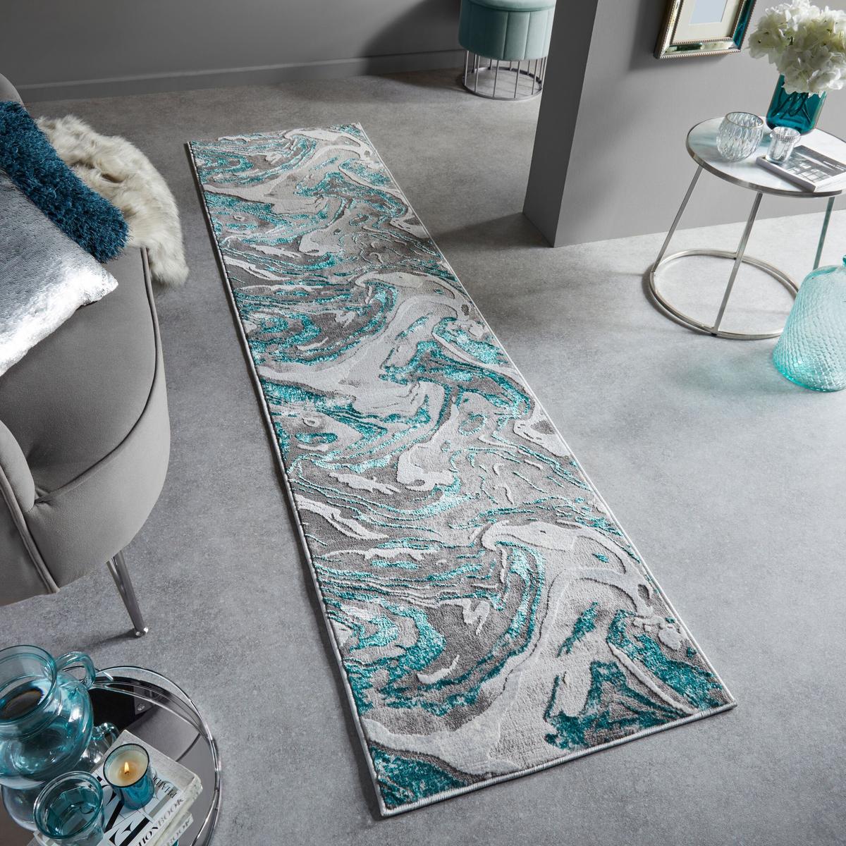 TEPPICH OUSE, abstrakt, Grün-Grau, 80 x 300 cm - Grün, Textil (300/80cm) - KADIMA DESIGN