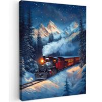 LEINWANDBILD Zug - Weihnachten - Schnee - Weihnachtszug Wandbild Wohnzimmer 60x80 cm - Anthrazit, Textil (60/80cm) - MuchoWow