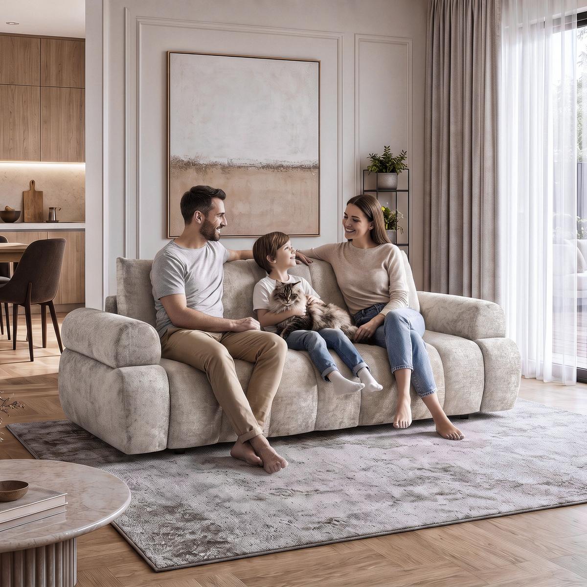 SCHLAFSOFA Mavi 3-Sitzer mit Schlaffunktion, Bettsofa Schlafcouch 195x145 cm, Beige - Beige, Textil (255/100/110cm) - Beautysofa