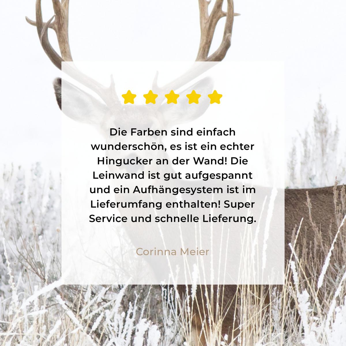 LEINWANDBILD Hirsche - Winter - Schnee - Tiere - Jahreszeiten - Weiß Wandbild Wohnzimmer 60x80 cm - Hellbraun, Textil (60/80cm) - MuchoWow
