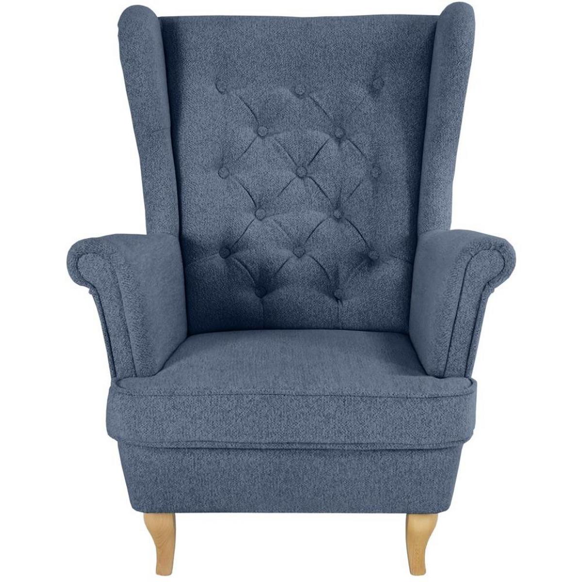 CHESTERFIELD-SESSEL Falco dunkelblau mit Buche Holzbeinen - Dunkelblau, Holz/Textil (82/102/92cm) - Beautysofa