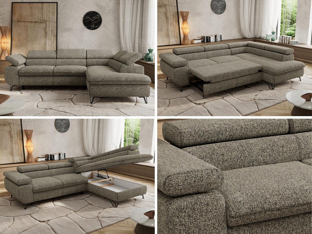 ECKSOFA PABLO L Grau Struktur - Rechts Seite - Schwarz/Grau, Textil/Metall (273/208cm) - MKS