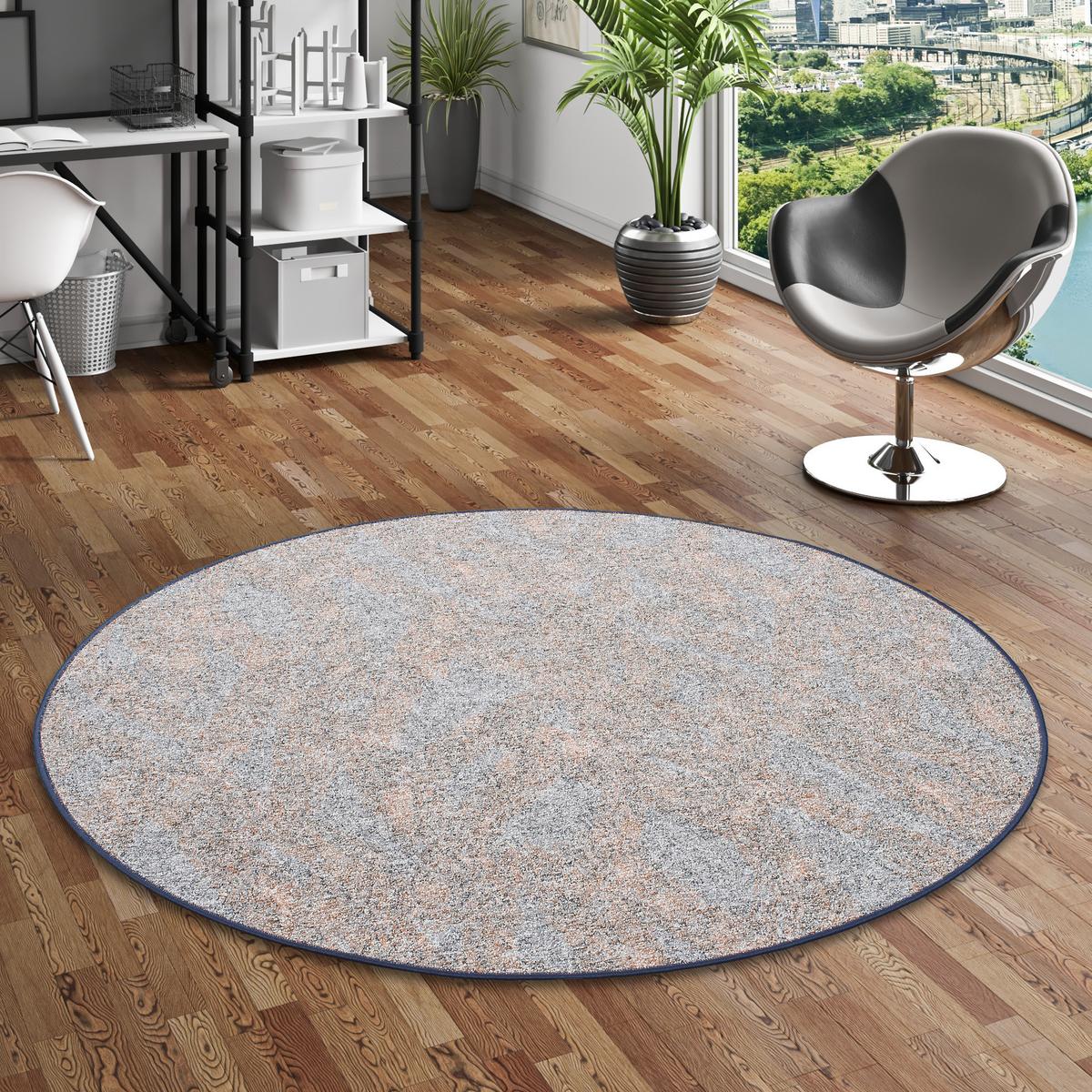 SCHLINGENTEPPICH MEMORY MELIERT RUND - Blau/Grau, Textil (100/100cm) - Snapstyle