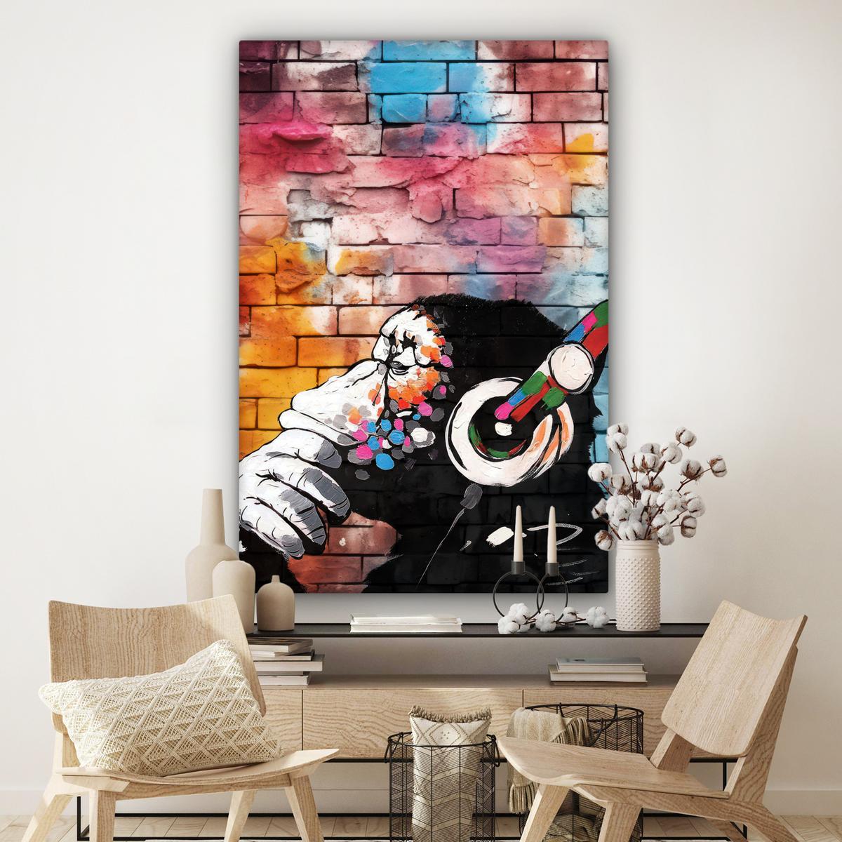 LEINWANDBILD Affe - Graffiti - Musik Deko Groß 90x140 cm - Multicolor, Textil (90/140cm) - MuchoWow