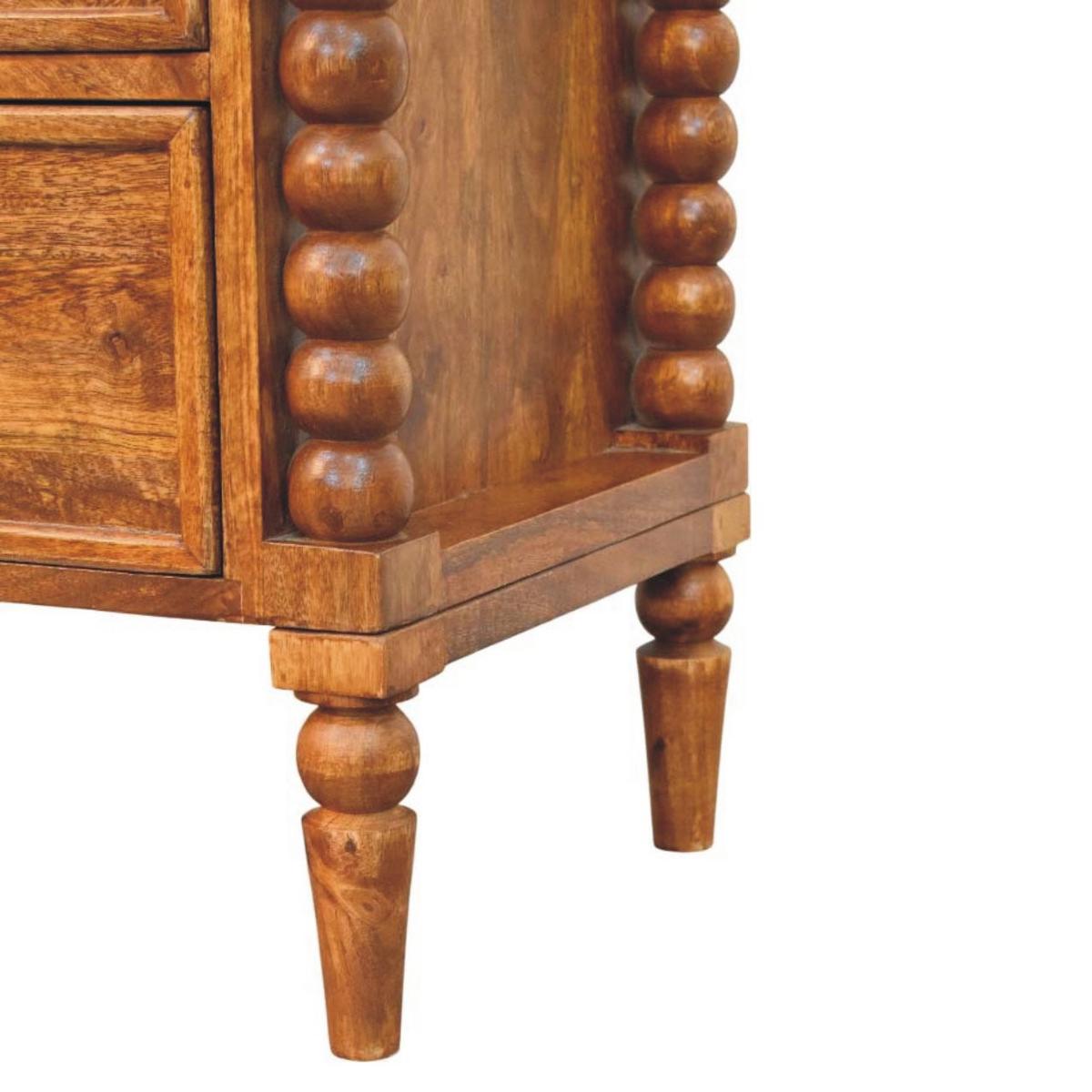 NACHTKASTEN Amber Eiche, 2 Schubladen und Spindelbeine, Hellbraun - Hellbraun/Messingfarben, Holz/Metall (55/60/40cm) - Artisan Furniture