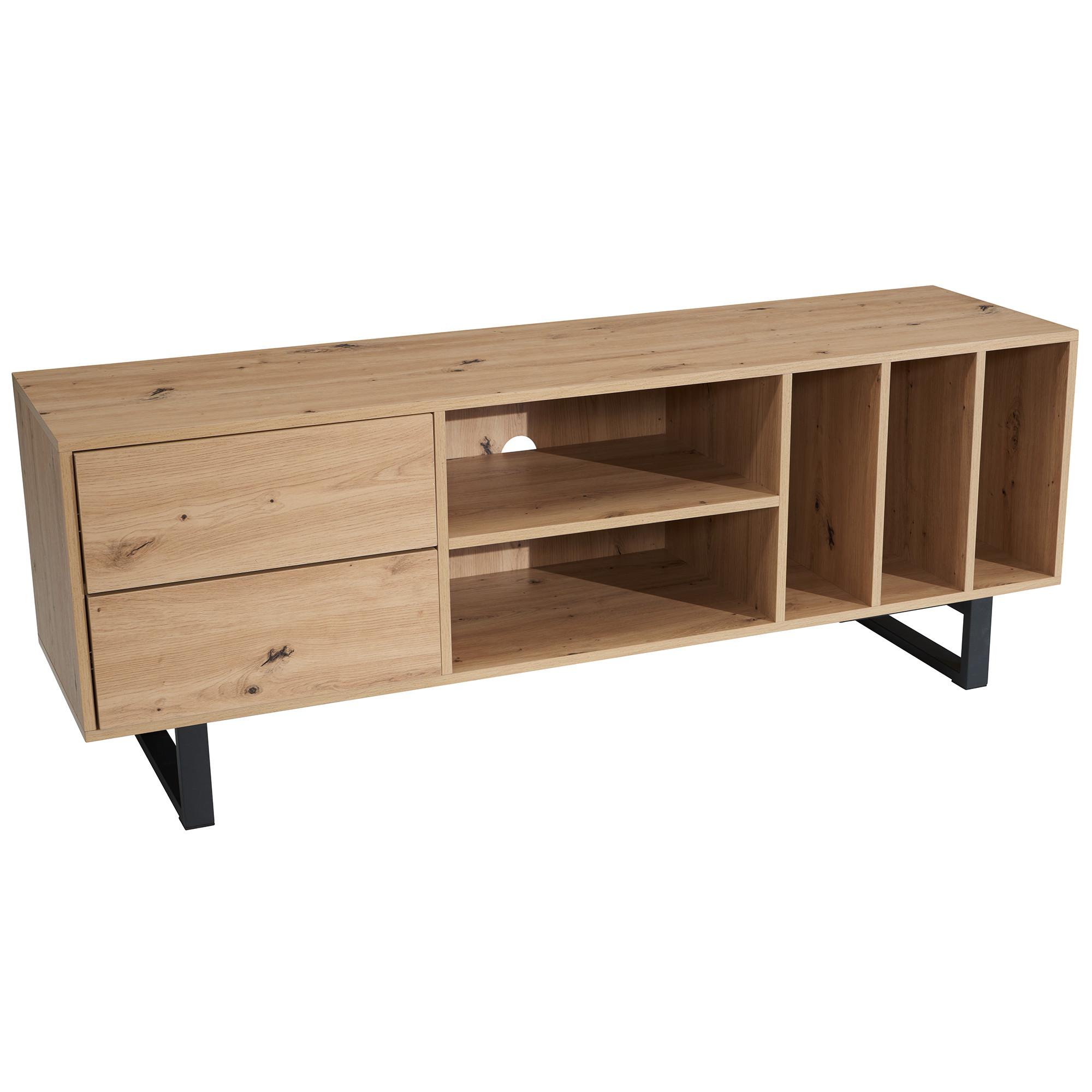 TV-LOWBOARD mit Eiche-Dekor, Schubladen und offenes Regal, modern, Braun 150x40x55 cm - Schwarz/Braun, Holzwerkstoff/Metall (150/55/40cm) - KADIMA DESIGN