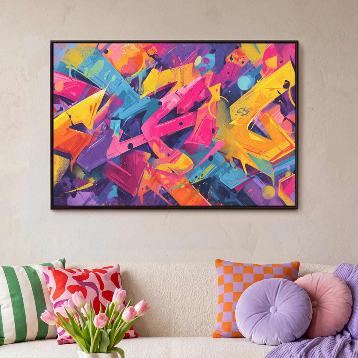 LEINWAND Bilder mit Rahmen - Abstrakt - Formen - Farbenfroh - 90x60 - Magenta, Textil (90/60cm) - MuchoWow