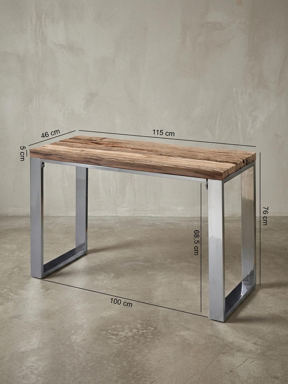 KONSOLENTISCH – Massivholz/Metall, 115 cm, Industrial-Stil, mit Schubladen - Beige/Silberfarben, Holz/Metall (46/115/76cm) - KADIMA DESIGN