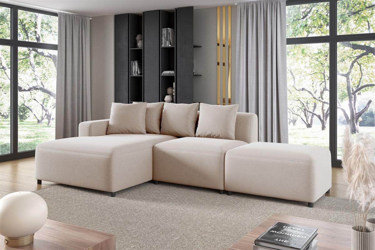 ECKSOFA Megan Xs In Stoff Salvador - Beige, Holzwerkstoff/Textil (304/165cm) - Fun Möbel