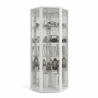 ECKVITRINE 56,5/56,5/176 cm mit Spiegel, LED & Schloss - Transparent/Silberfarben, Glas/Holzwerkstoff (56.5/176/56.5cm) - K-Möbel