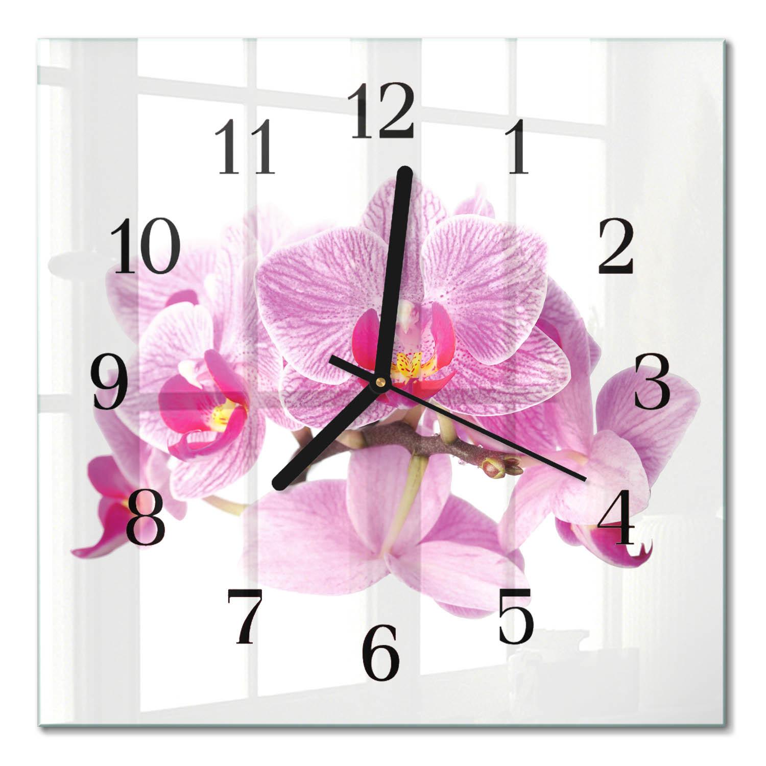 WANDUHR aus Glas 30x30 cm - Orchideen - Pink, Glas (30/30/0.4cm) - TULUP