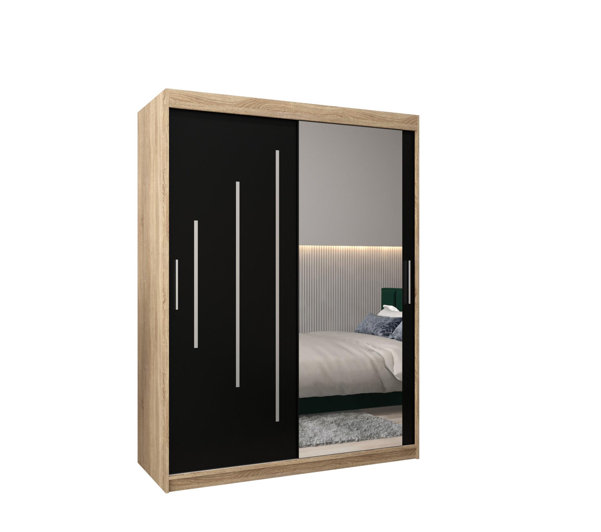 SCHWEBETÜRENSCHRANK 200/150/62 2-türig - Silberfarben/Schwarz, Holz/Kunststoff (150/200/62cm) - Abiks Möbel