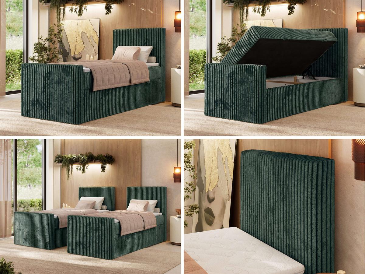 BOXBETT TILIANO DUO 90/200 - Dunkelgrün Cord - H3 - Topper T25 - Rechts Seite - Dunkelgrün, Textil (90/200cm) - MKS