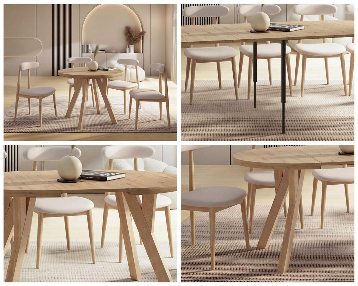 ESSTISCH Avero rund, ausziehbar, Massivholzbeine aus Buche, Kaschmir 100-300/100/77 cm - Hellbraun/Beige, Holz/Holzwerkstoff (100/300/76.5cm) - WFL GROUP