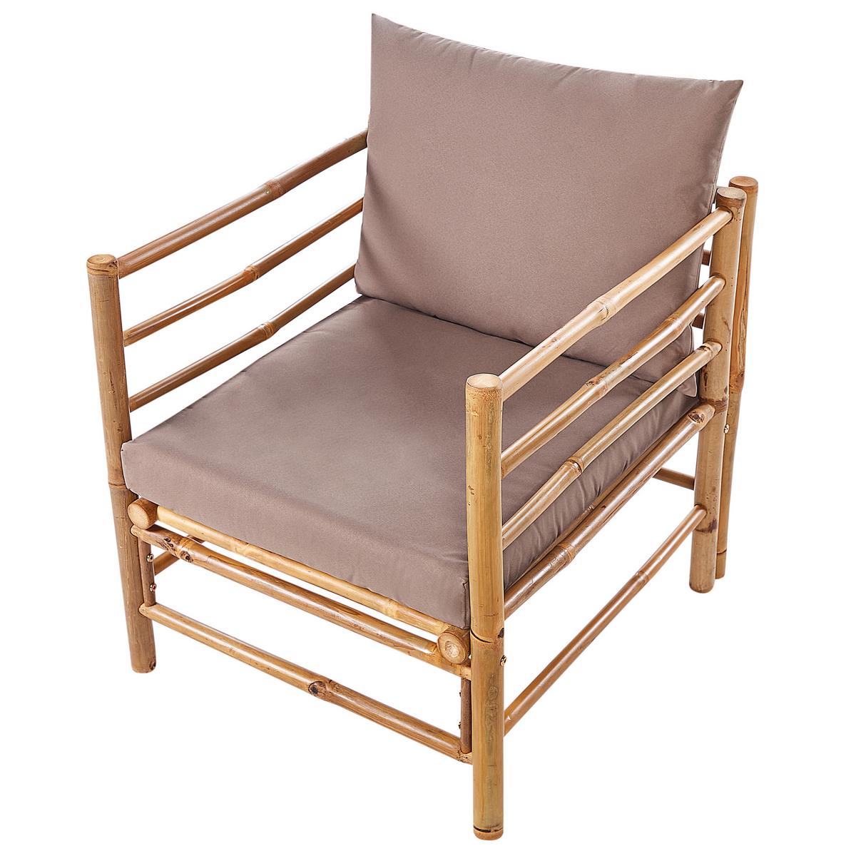 LOUNGE SET 6-Sitzer Bambusholz hellbraun 3-teilig Auflagen taupe Cerreto - Taupe, Holz - Beliani