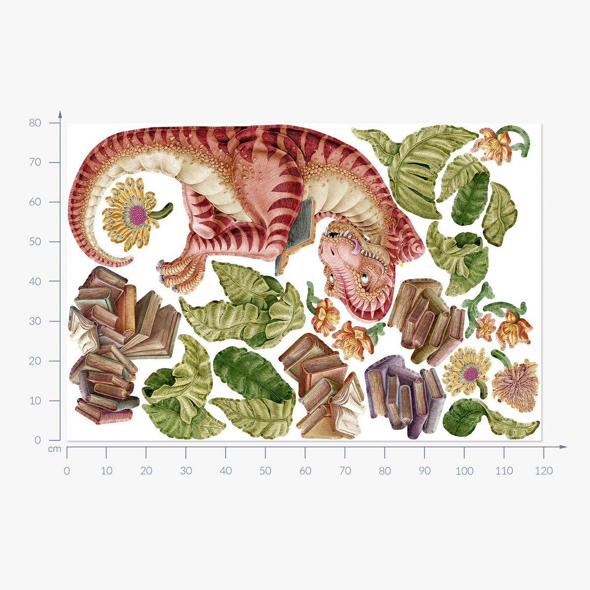 WANDAUFKLEBER 80x119cm - Dino der Leser - Multicolor, Kunststoff (80/119/0.1cm) - Wallfluent