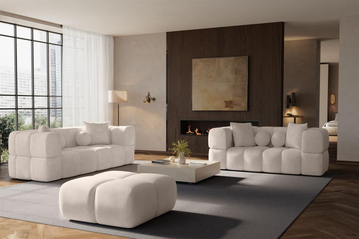 SOFASET Vega 3-2 Inkl. Hocker - Beige, Holzwerkstoff/Textil (250/77/103cm) - Fun Möbel