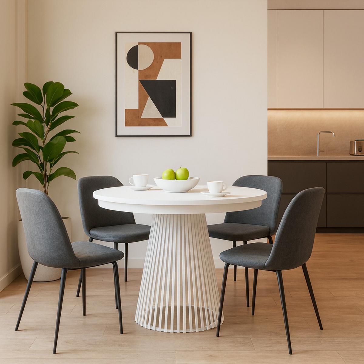 ESSTISCH Lumi im Loft-Stil, ausziehbar Ø 120–200 cm, Metallbeinen, Weiß - Weiß, Metall (120/120/77cm) - Beautysofa