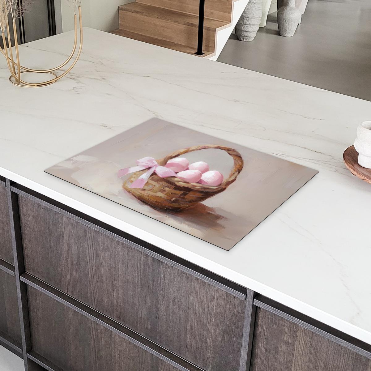 HERDABDECKPLATTE Korb - Eier - Rosa Herdabdeckung Induktionsfeld 75x52 cm - Beige, Kunststoff (75/52/0.2cm) - MuchoWow
