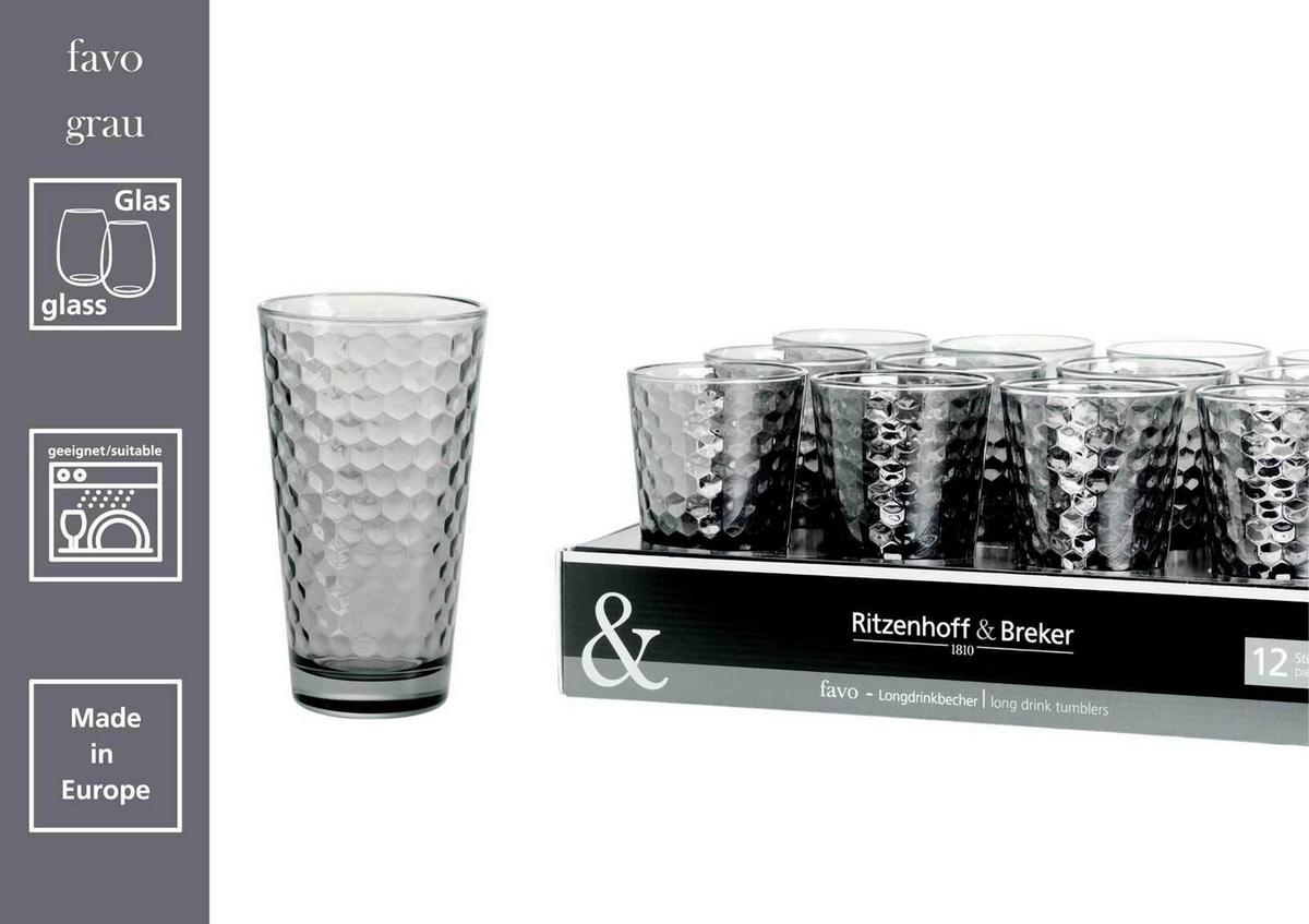 LONGDRINKGLÄSER Favo Grau 400 ml 12er Set - Grau, Glas (0.4L) - Ritzenhoff Breker