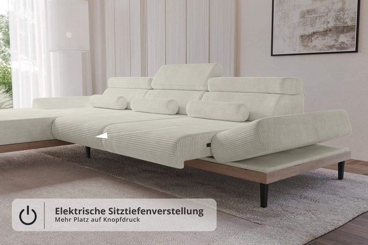 ELEKTRISCHES ECKSOFA Links MONA 316x205x85 Creme Cord - Ecru/Creme, Holzwerkstoff/Textil (316/205cm) - ALTDECOR