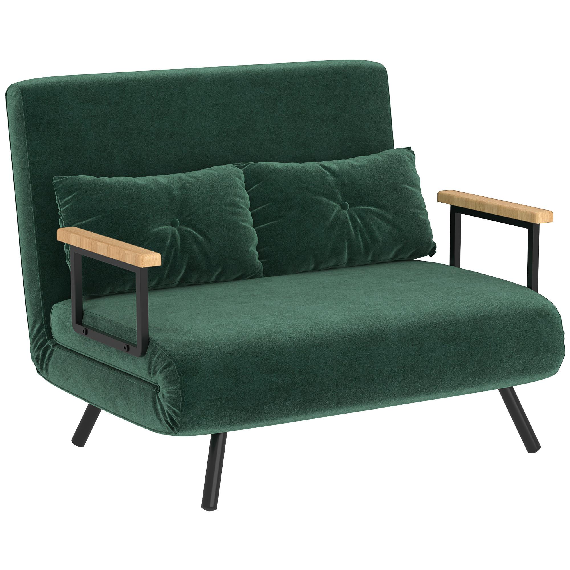 SCHLAFSOFA Schlafcouch mit Samtoptik Rückenkissen - Schwarz/Naturfarben, Holz/Textil (73/81/102cm) - HOMCOM