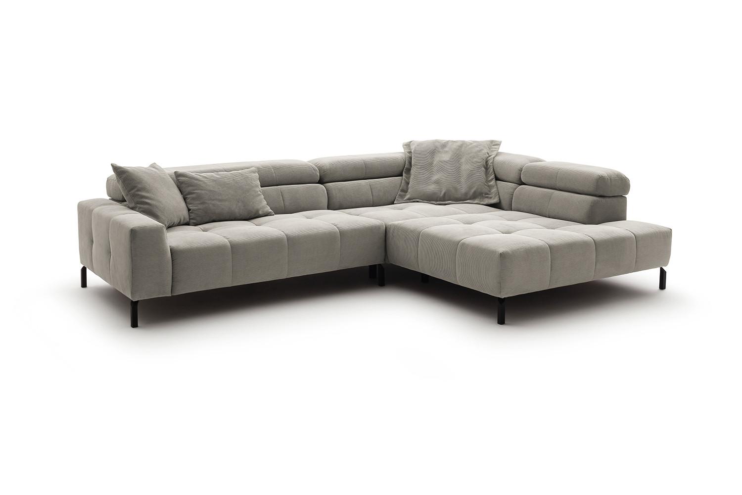 ECKSOFA MIT MOTORISCHEM SITZVORZUG OHIO Silber Cord Relaxfunktion - Silberfarben/Schwarz, Textil/Metall (311/219cm) - KAWOLA