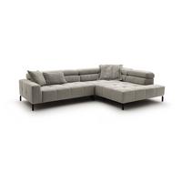 ECKSOFA MIT MOTORISCHEM SITZVORZUG OHIO Silber Cord Relaxfunktion - Silberfarben/Schwarz, Textil/Metall (311/219cm) - KAWOLA