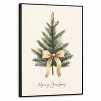 LEINWAND Bilder mit Rahmen - Weihnachtsbaum - Weihnachten - Frohe Weihnachten - Beige - 50x70 - Sandfarben, Textil (50/70cm) - MuchoWow