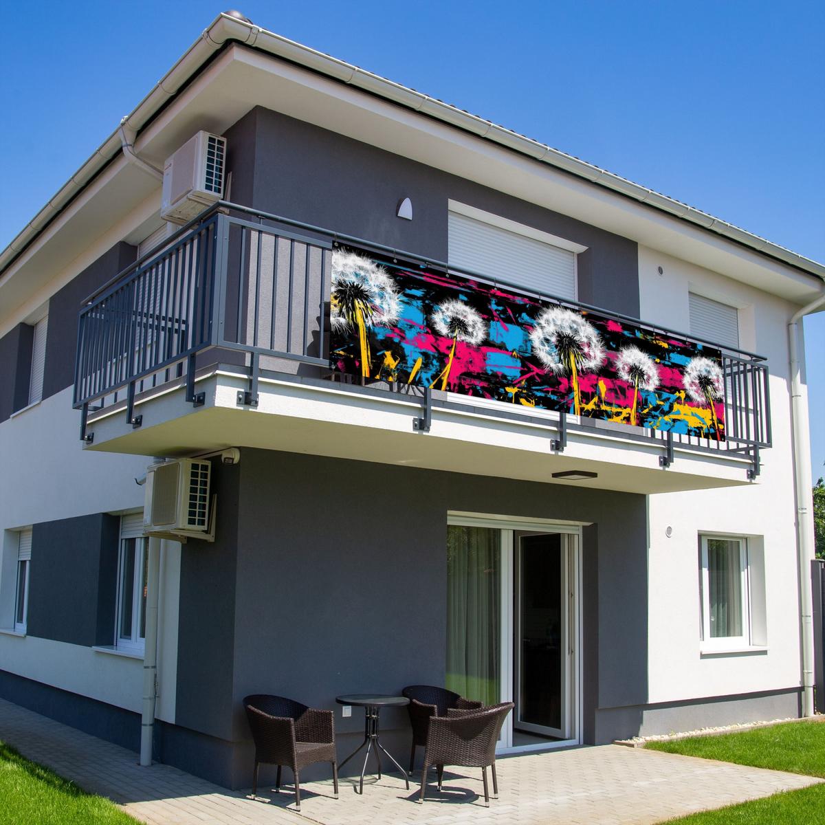 BALKON-SICHTSCHUTZ Straßenkunst - Bunt - Wand Witterungsbeständig 300x80 cm - Schwarz, Kunststoff (300/80cm) - MuchoWow