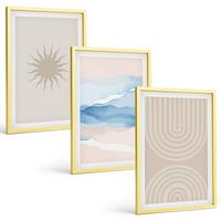 BILDER SET 3er Set - 40x60 cm Goldrahmen - Sonnenwellen abstrakte Linien Pastell - Goldfarben, Kunststoff (40/60cm) - TULUP