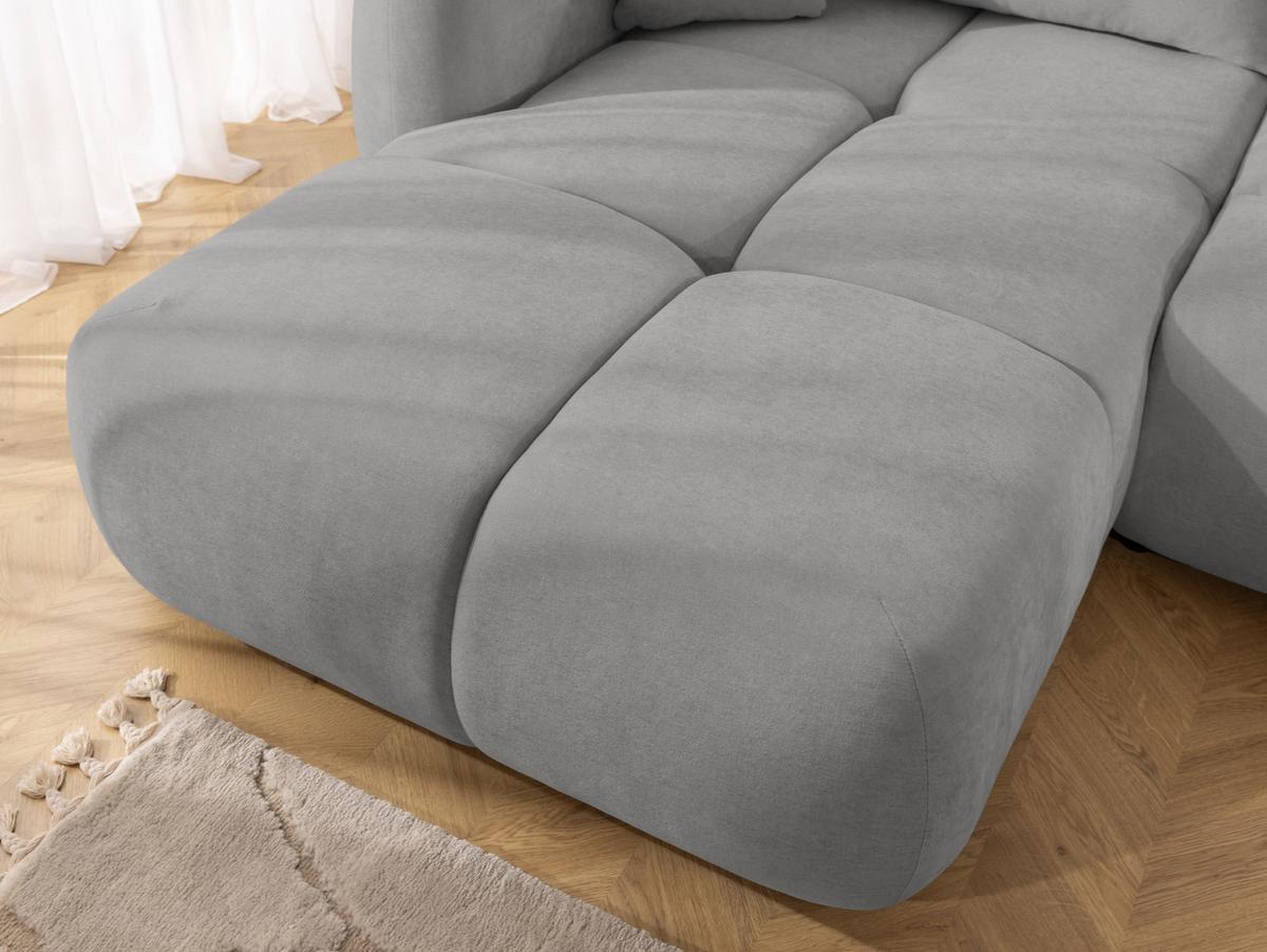 ECKSOFA Loretto aus natürlichem Grau Webstoff mit Schlaffunktion, Bettkasten und tiefen Steppungen in Bubble-Optik - Schwarz/Grau, Holz/Kunststoff (180/275cm) - S-Style