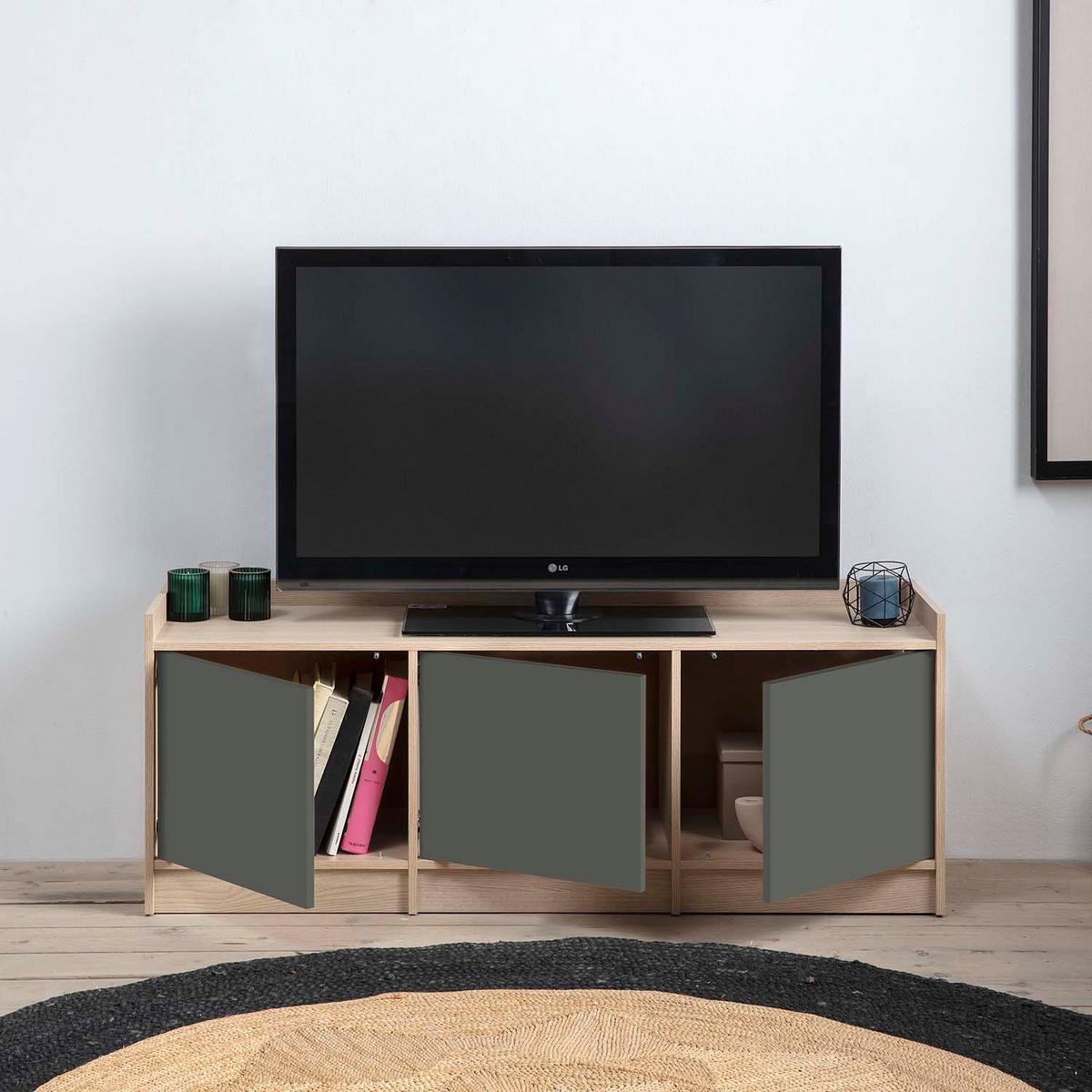 TV-ELEMENT Moscú 3 Türen, Eiche/Grau - Grau, Holzwerkstoff (139/54/40cm) - VS Venta-stock