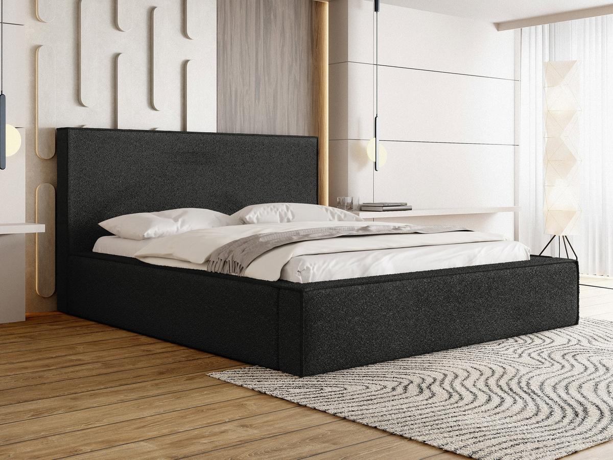 POLSTERBETT Terra mit Bettkasten, Schwarz Boucle 120x200 cm - Birkefarben/Schwarz, Holzwerkstoff/Kunststoff (120/200cm) - WFL GROUP
