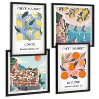 BILDER SET 4er Set - 50x50 cm & 40x60 cm Schwarzer Rahmen - Obstposter Zitronen Orangen - Schwarz, Kunststoff (50/50cm) - TULUP