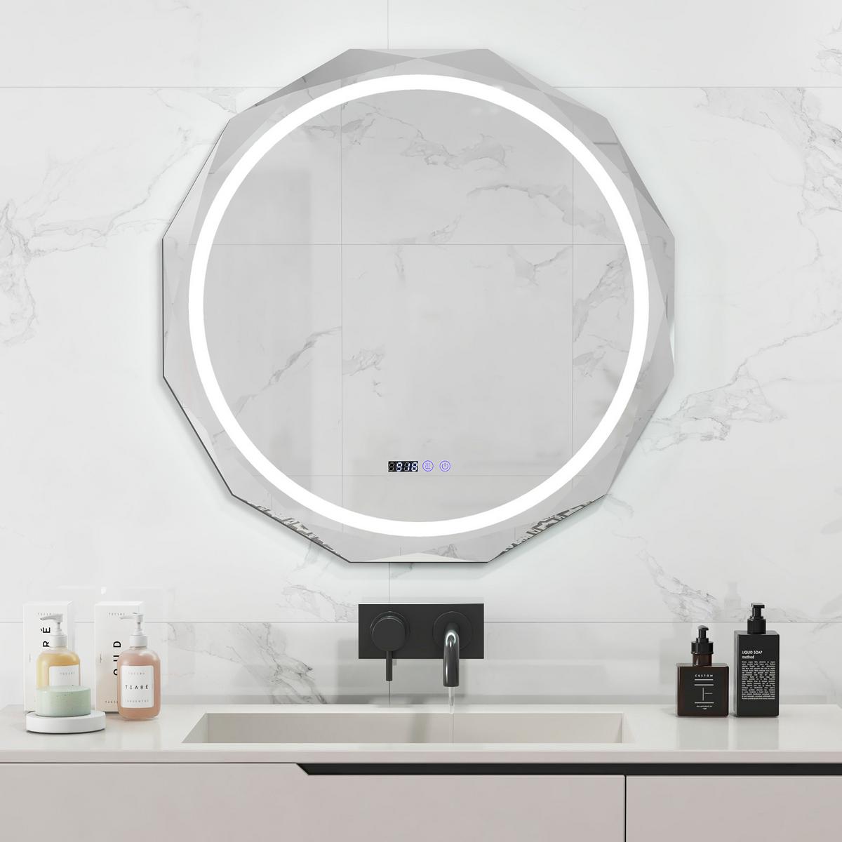 BADEZIMMERSPIEGEL Silber - Silberfarben, Glas (76/3.5/76cm) - COSTWAY