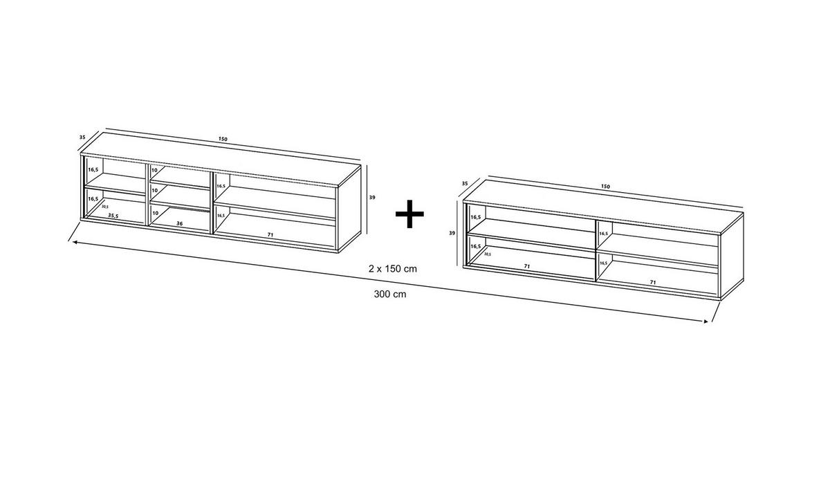 TV-LOWBOARD 2-er Set Apollo Eiche wotan Graphit Matt 150 cm - Graphitfarben, Holzwerkstoff (300/39/35cm) - Meble Lindner
