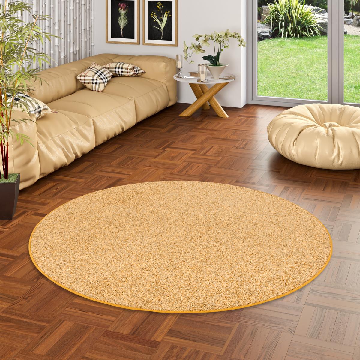 HOCHFLOR VELOURS TEPPICH COTTAGE RUND - Currygelb, Textil (133/133cm) - Snapstyle