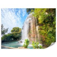 FOTOTAPETE für Wohnzimmer Wasserfall Nizza Felsen Pflanzen Bäume 500x350 - Blau/Beige, Papier (500/350cm) - Muralo