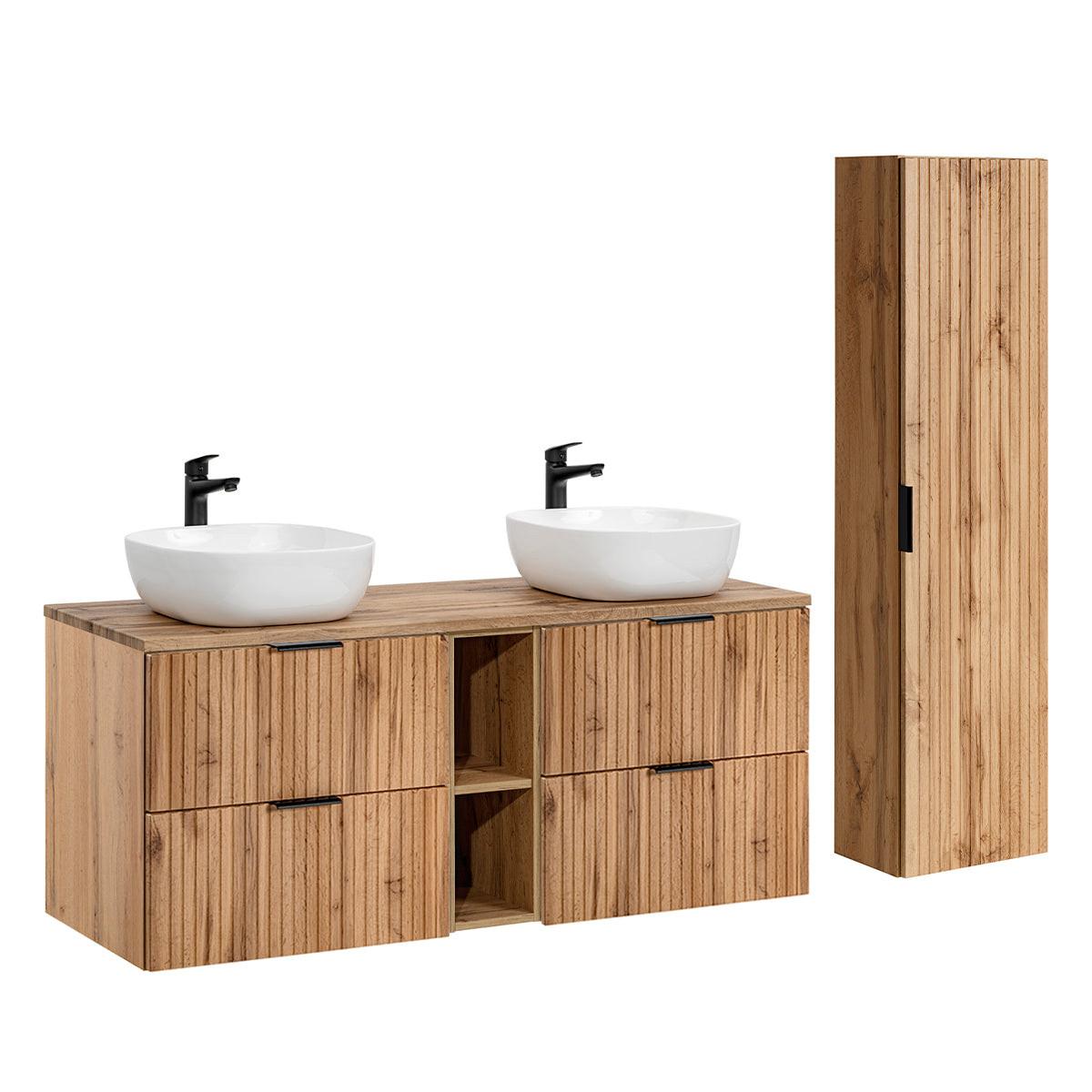 BADMÖBEL 140.8cm Adriel 2er-Set Holz - Braun, Holzwerkstoff (140.8/59/46cm) - Petits-meubles