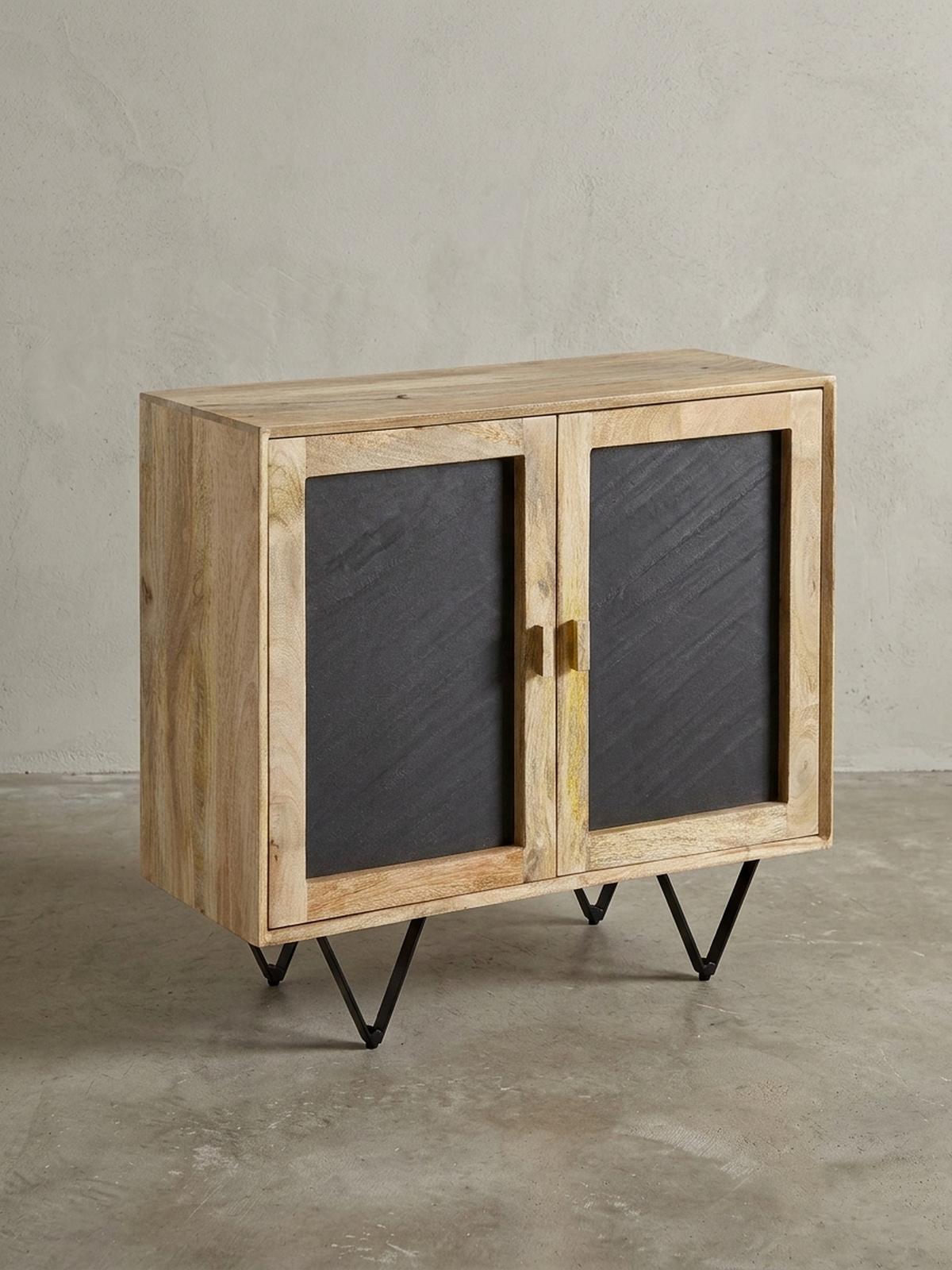 SIDEBOARD – Mangoholz, 80x75x35 cm, mit Stauraum, anthrazitfarbene Türen - Schwarz/Braun, Holz/Metall (80/75/35cm) - KADIMA DESIGN