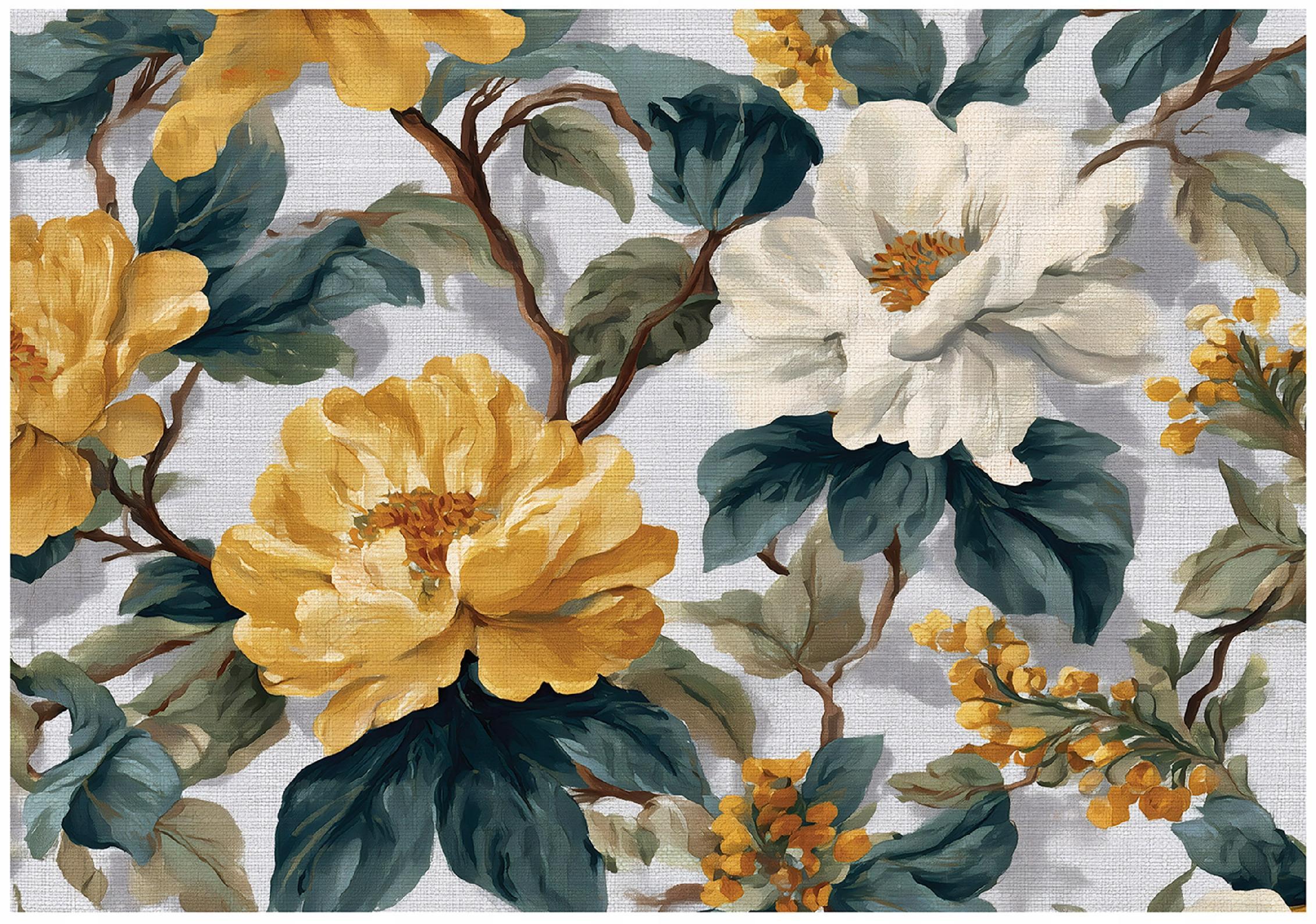 FOTOTAPETE Blumen Vintage Grün 300x210 cm - Multicolor, Papier (300/210cm) - Wallarena
