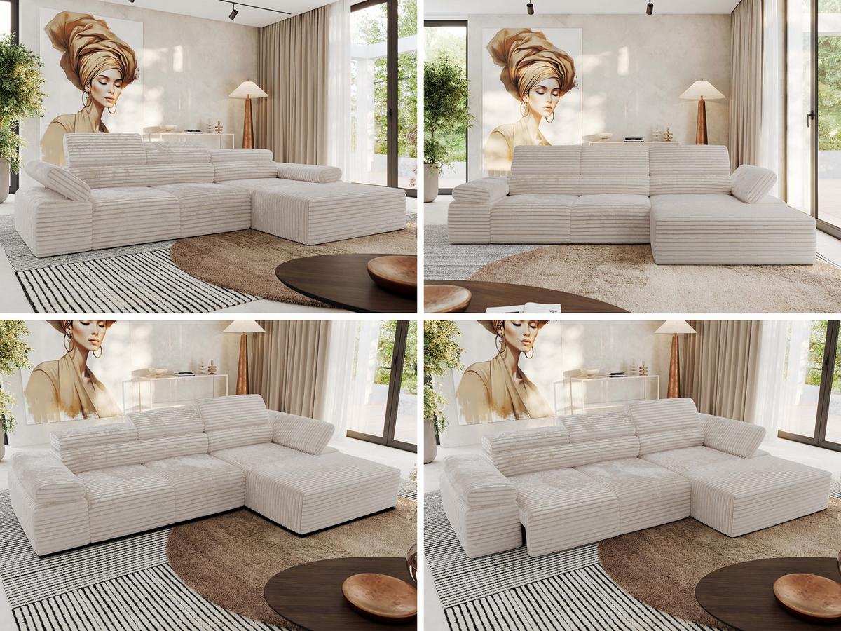 ECKSOFA RILASSO L Beige Cord - rechts - Beige/Schwarz, Kunststoff/Textil (174/296cm) - MKS