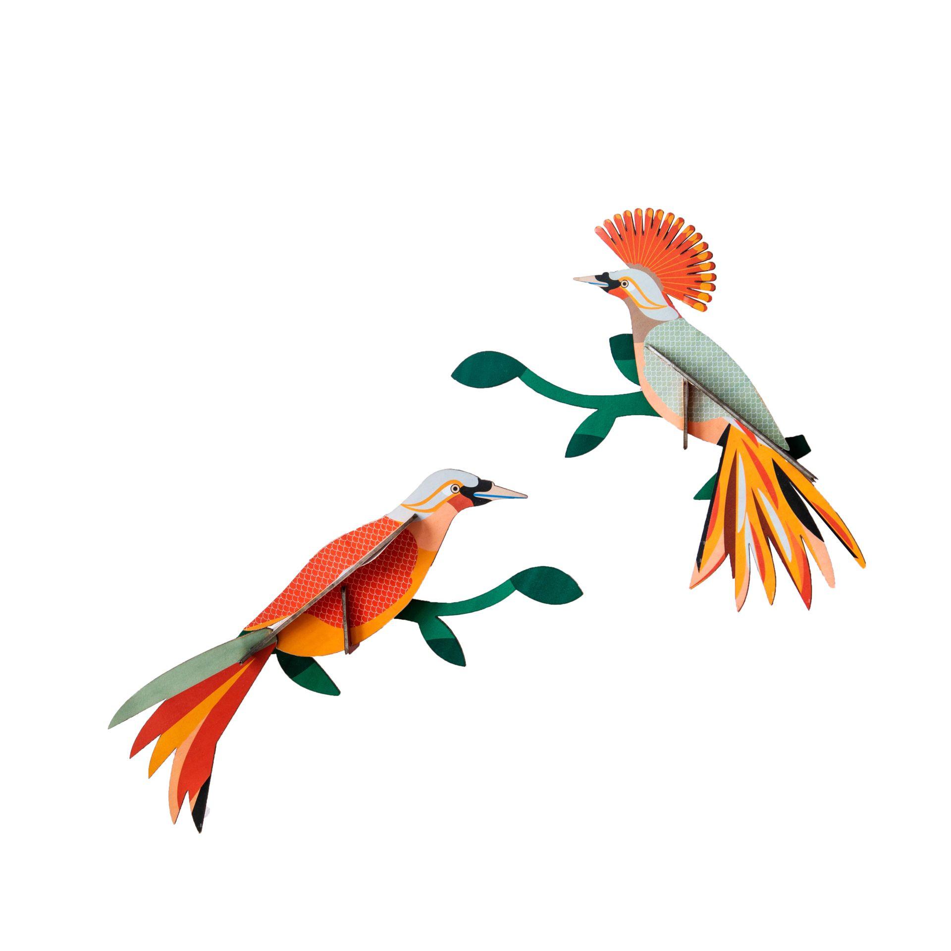 WANDDEKO Feuriges Vogel-Duo 23/7 cm - Orange/Grün, Wellpappe (23/7/27cm) - Studio Roof