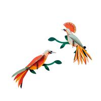 WANDDEKO Feuriges Vogel-Duo 23/7 cm - Orange/Grün, Wellpappe (23/7/27cm) - Studio Roof
