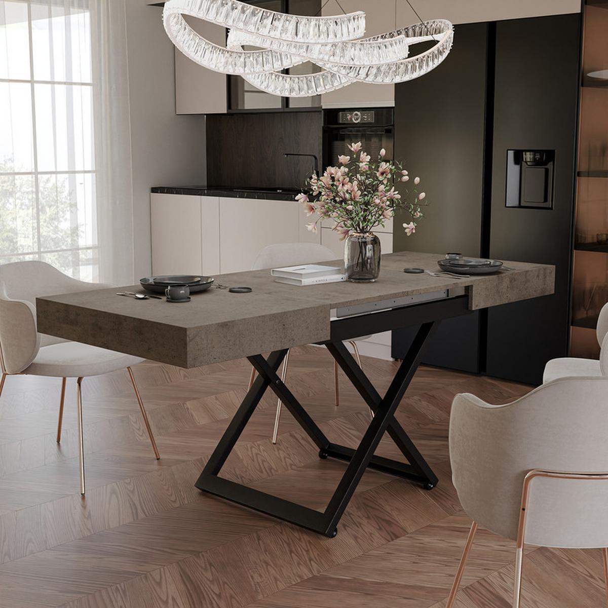 COUCHTISCH SANELLE ausziehbar mit Liftfunktion, 120/80/76 cm Schwarz / Grau - Schwarz/Grau, Holzwerkstoff/Metall (80/120/27cm) - Idohome