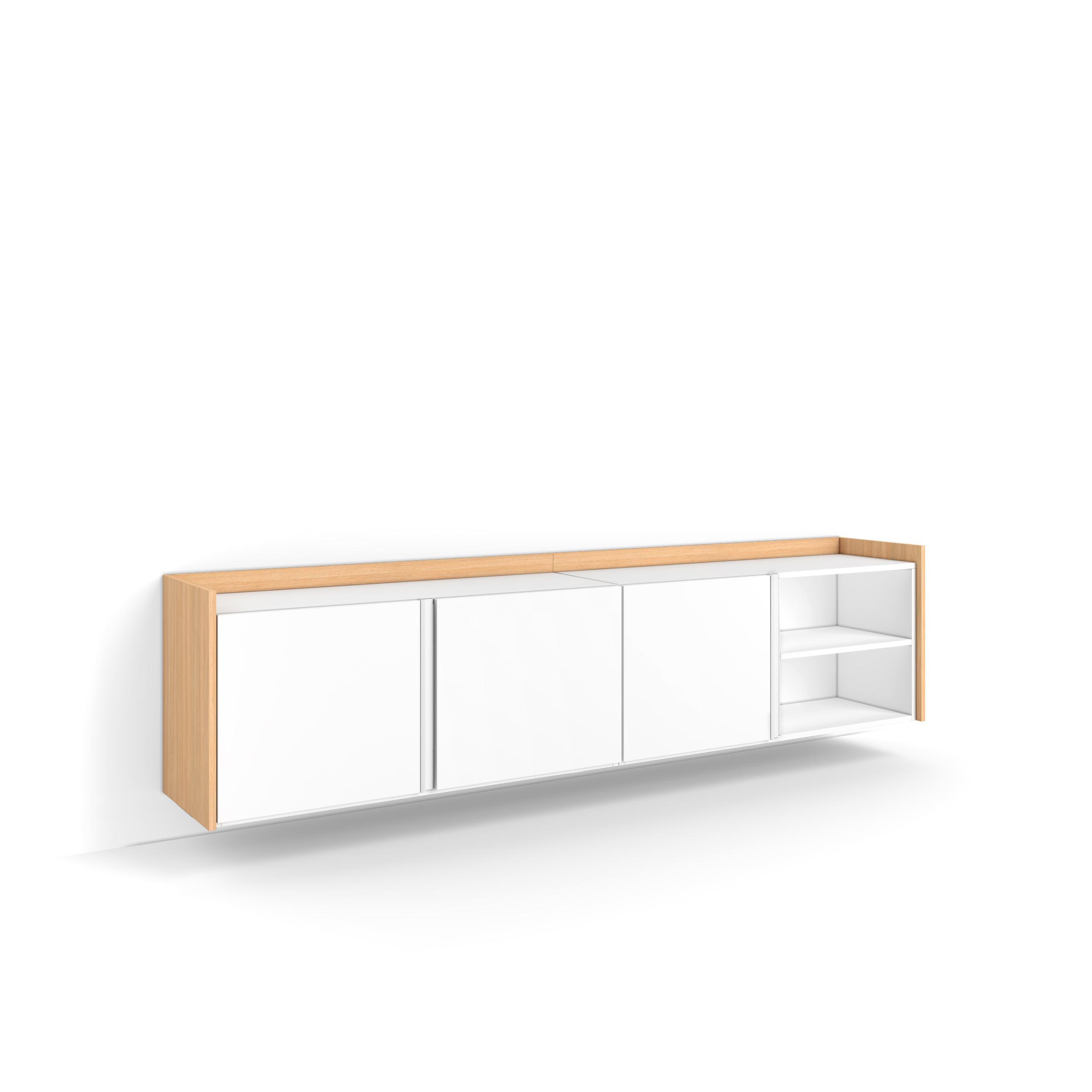 LOWBOARD, Weiß und Eiche, 207/35/50cm, Hängend - Weiß, Holzwerkstoff (207/50/35cm) - Skraut Home